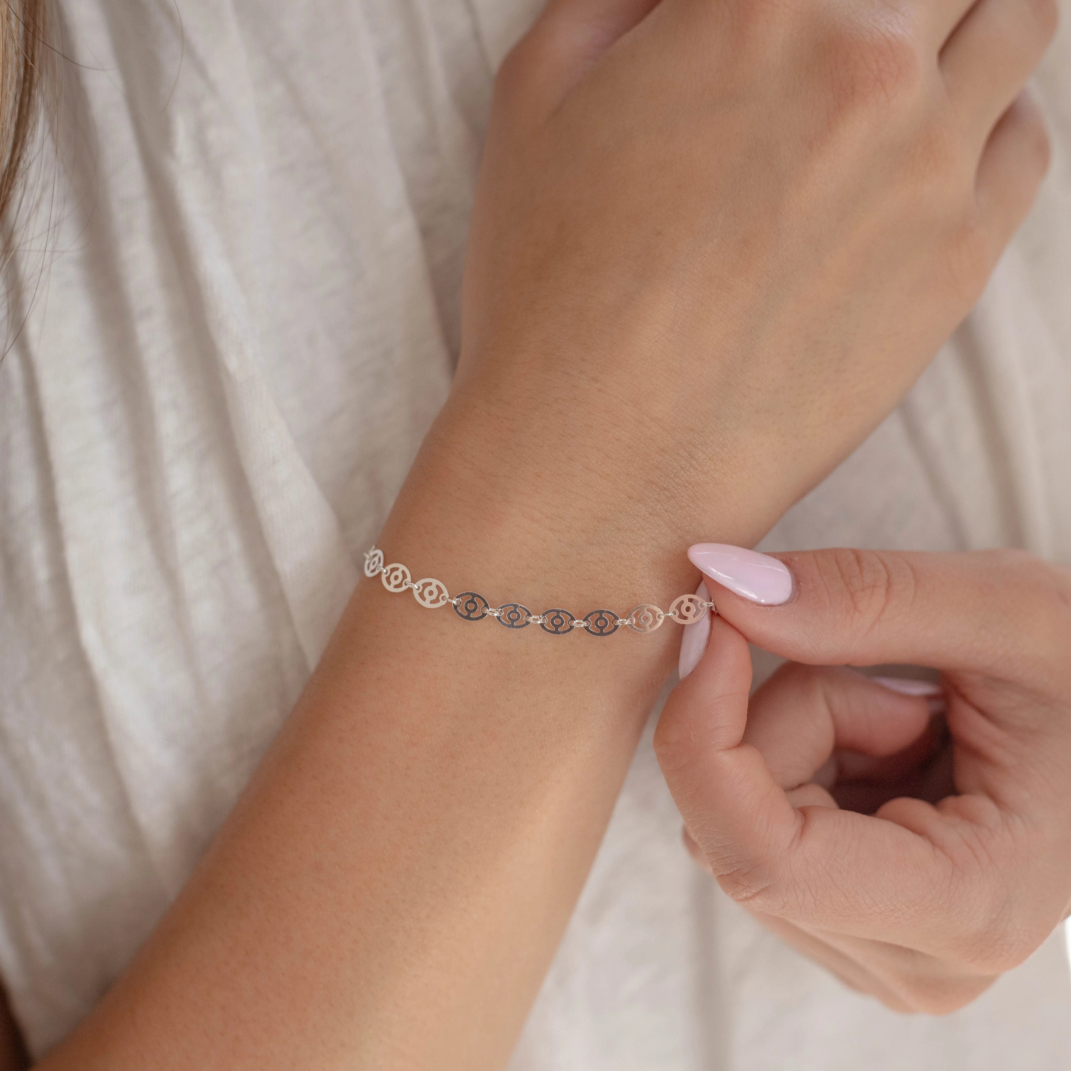 Carlotta Permanent Jewelry Chain, Oval Disc Design, Oval Small Hole Links, Available in Sterling Silver - Image 2