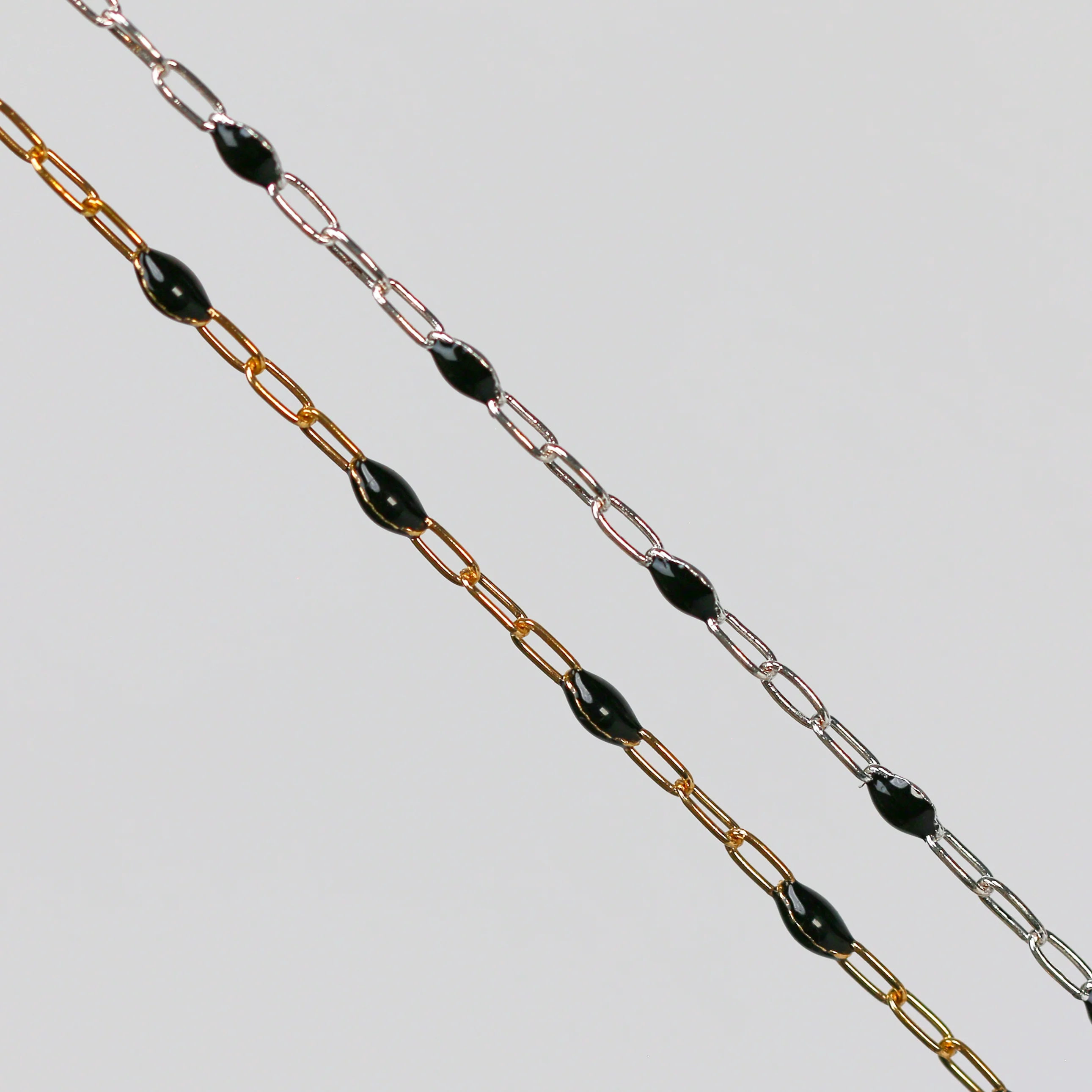 Ilaria Permanent Jewelry Chain, Black Enamel Design, Cable Links, Available in Gold Filled and Sterling Silver