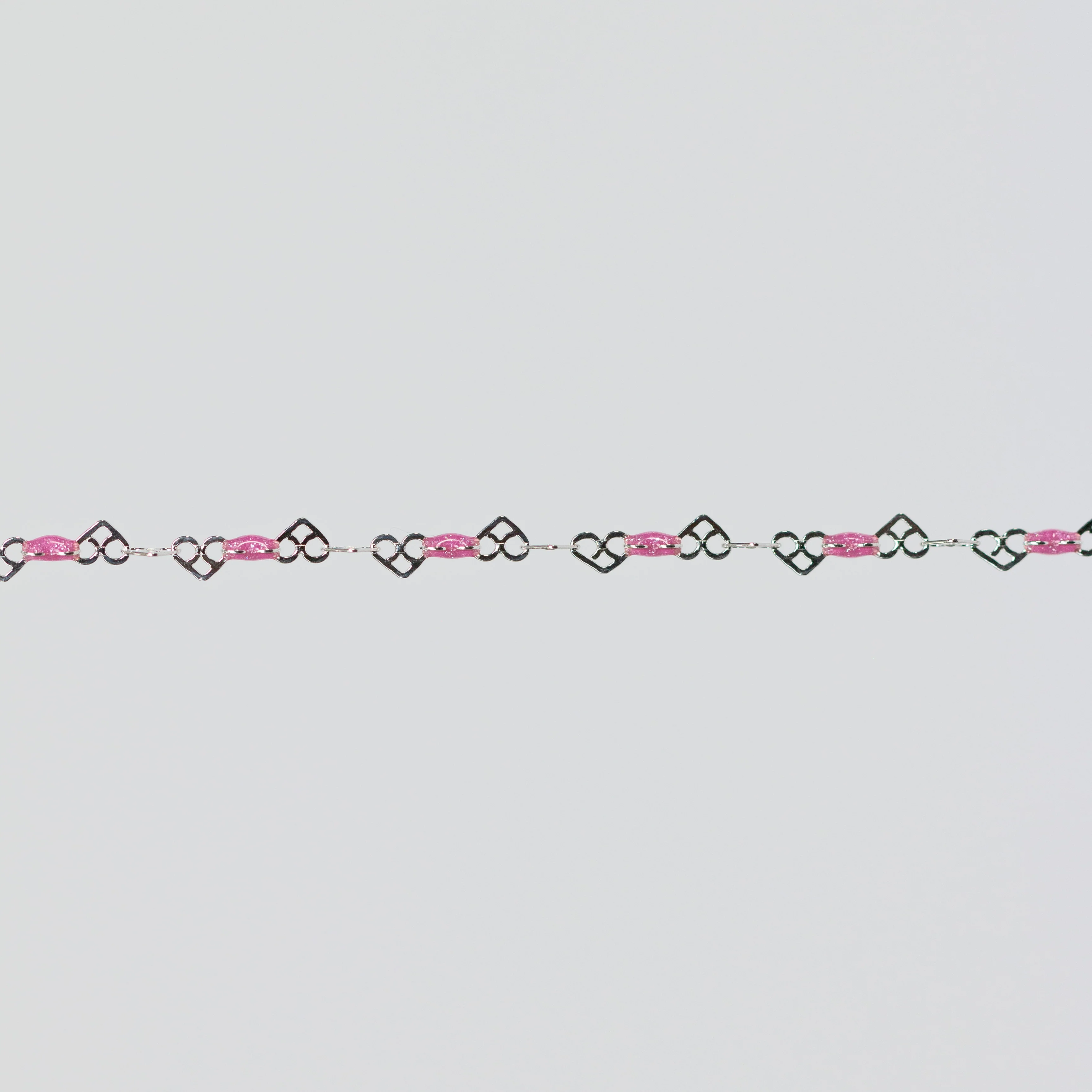 Kelly Permanent Jewelry Chain, Heart Links with Rose Enamel, Available in Sterling Silver - Image 3