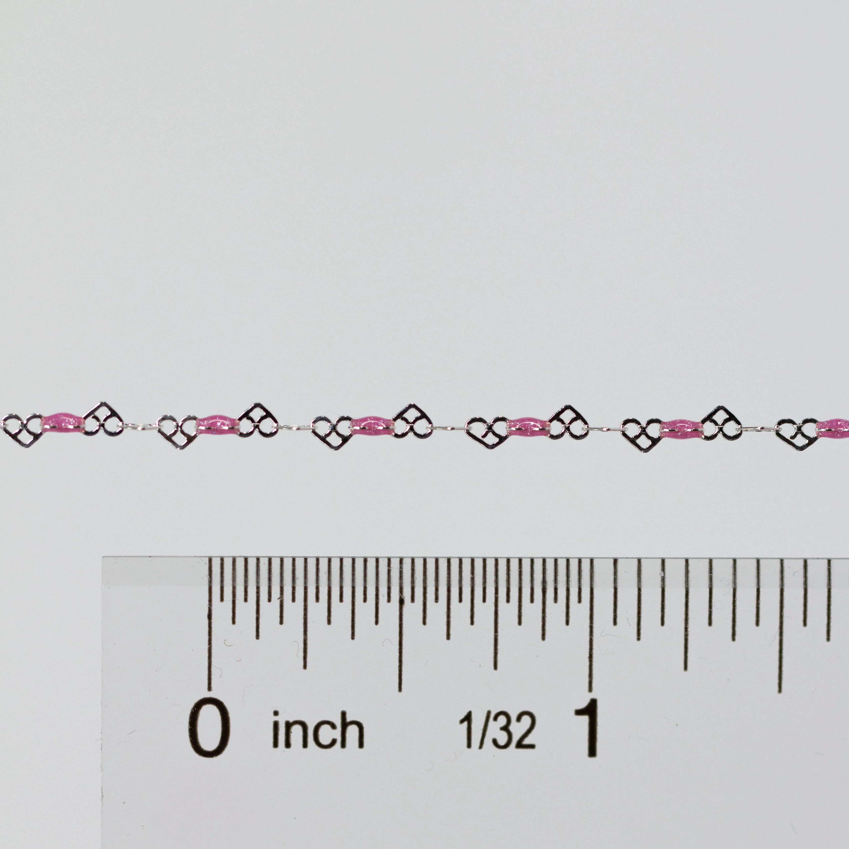 Kelly Permanent Jewelry Chain, Heart Links with Rose Enamel, Available in Sterling Silver - Image 4