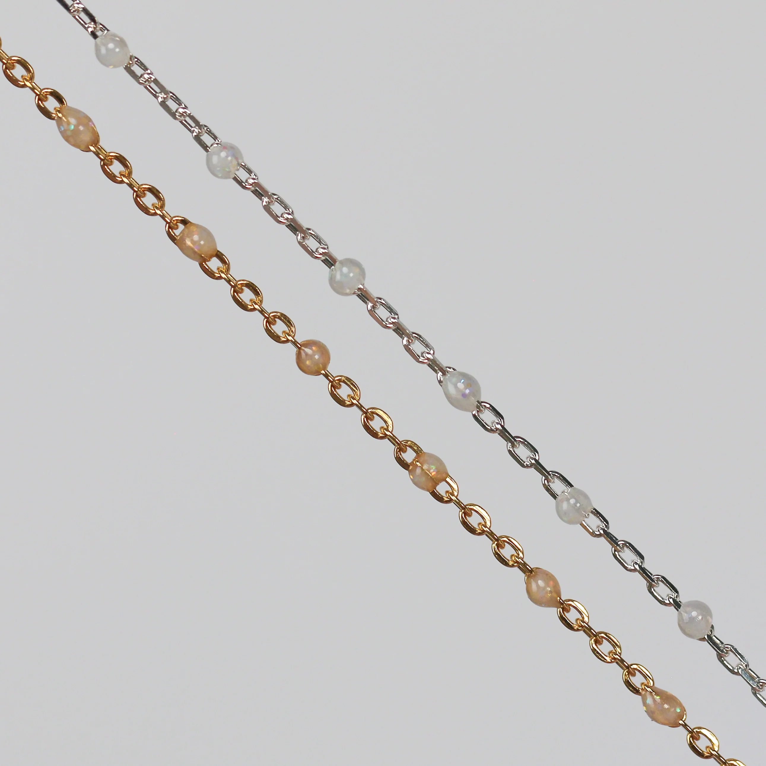 Viviana Permanent Jewelry Chain, White Opal Enamel Design, Cable Links, Available in Gold Filled and Sterling Silver